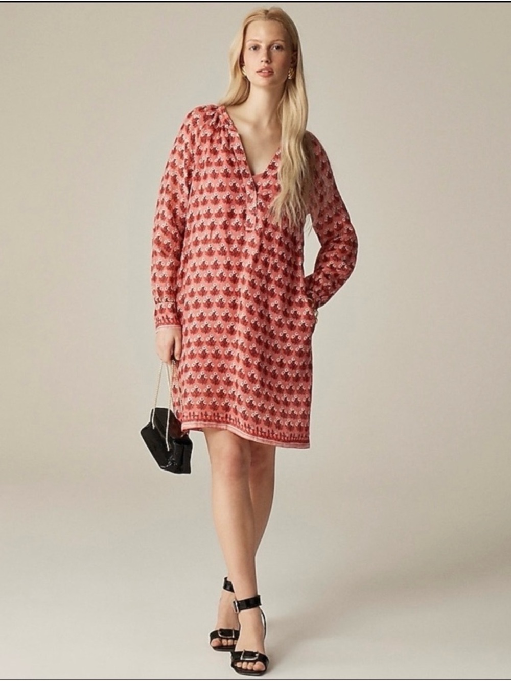 NWT! J. Crew Cabana Mini Dress in Block Print 100% Ramie - Coral Multi - 3X